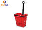 52L Supermarket Shopping Basket , Rolling Pull Along Shopping Basket With Two Wheels