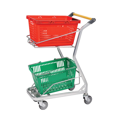 Double Layers High Quality Supermarket Shopping Trolley For Grocery 100KG Loading
