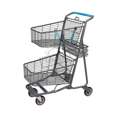 Hot Sale Double Basket Shopping Cart Two layer Storage Supermarket  Trolley