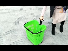 سلة التسوق البلاستيكية ذات السعة الكبيرة مع مقبض وعجلتين